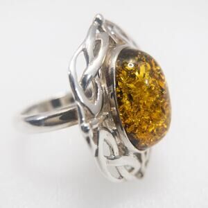 Polish Amber Sterling Silver Statement Ring | Size 6